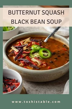 a bowl of butternut squash black bean soup