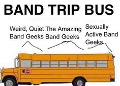 a yellow school bus with the words band trip bus on it