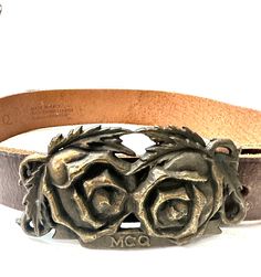 McQ by Alexander McQueen stunning western style raw tan leather belt with big roses antique brass buckle. In mint condition, almost as new.  length 94 cm inclusive of buckle, 83,5 just leather strap  thick 4 cm Big Roses, Tan Leather Belt, Brass Buckle, Suspender Belt, Western Style, Suspenders, Tan Leather, Western Fashion, Leather Belt