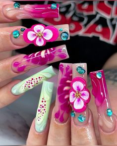 Summer Spring Nails, Spring Acrylic Nails, Ombre Acrylic Nails, Unique Acrylic Nails