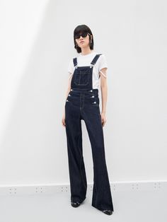 Blue Cotton Denim Overalls Jumpsuit 40 Year Old Womens Fashion, Overalls Jumpsuit, Denim Chic, Low Low, Flare Leg Jeans, Brand Image, Denim Flares, Law School, Denim Overalls