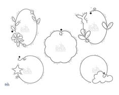 four different frames with flowers and leaves in the shape of an oval, round, and rectangle