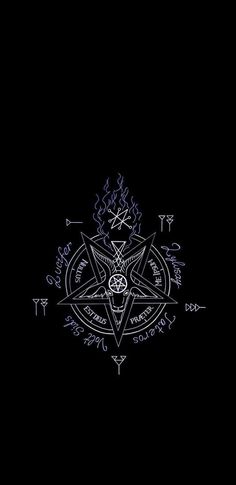 a black background with an image of a pentagramil and other symbols on it