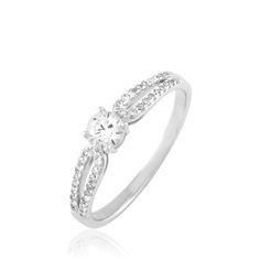 Solitaire Or Blanc 375/1000 katalina Diamant Central 0.20cts Corps De Bague Double Accompagne Diamants T60 Engagement Rings