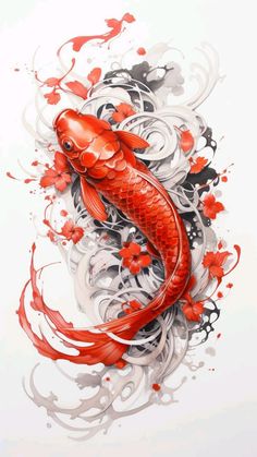 a painting of a red fish on white paper