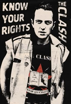 a man in black shirt standing with his hand on his hip and the words know your rights