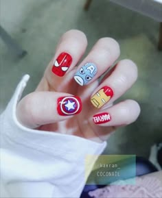 Avenger Nail Designs, Marvel Nails Designs Easy, Marvel Nails Designs The Avengers, Marvel Themed Nails, Thor Nails, Hulk Nails