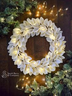 Neutral Ivory Felt Leaf Wreath with Lights | Front Door Wreaths | Christmas Wreaths | Winter Decor | Winter Wedding | Minimalist Decor by SarahBerryandCompany on Etsy White Felt Christmas Wreath, Door Wreaths Christmas, Felt Leaf Wreath, Wreaths Winter, Wreath With Lights, Wedding Minimalist, Minimalist Wedding Decor