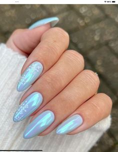 Blue Christmas Nails, Blue Chrome Nails, Easy Nails, Her Nails, Snowflake Nails