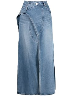 powder blue cotton logo patch to the rear front slit belt loops concealed fly and button fastening classic five pockets straight hem mid-length Utility Skirt, Logo Azul, Denim Jean Skirt, Denim Wear, B Fashion, Designer Denim, Denim Skirt Women, Power Dressing, Jeans Diy