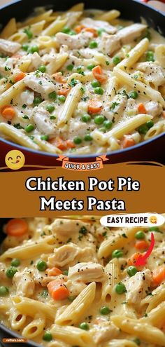 Enjoy the best of both worlds with Chicken Pot Pie Meets Pasta, a creamy and comforting dish where classic chicken pot pie filling is served over pasta. It’s a hearty meal that combines familiar flavors in a novel and satisfying way. #ChickenPotPie #PastaDish #ComfortEats Ww Pot Pie, Leftover Chicken Pot Pie Filling, Chicken Alfredo With Vegetables, Easy Dinner Recipes On A Budget, Leftover Pot Pie Filling, Chicken And Bowtie Pasta Recipes Easy, Inside Out Chicken Pot Pie, No Pasta Meals, Chicken Pot Pie Pasta Easy