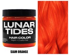 Bright and Vivid, Our Future collection features vibrant tones that are highly pigmented to  create last long lasting Glowing color. Siam Orange is a  One Of A Kind Vibrant Orange Hair Dye. *This Is A Semi-Permanent Orange Hair Dye  *Our Dyes Are Non-Damaging And Do Not Require Developer. *Each Dye Bottle is 4 oz. All our dyes are Vegan/ Cruelty Free. *All Colored Hair Dyes Require Light Blonde Or Platinum Hair Prior To Application. *Using A Tint Brush Is Required For Even Application. Our Shade Lunar Tide, Dyed Hair Pastel, Bleaching Your Hair, Diy Ombre