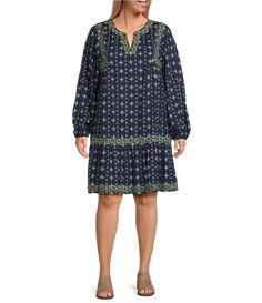 From Nurture by Westbound Plus&#x2C; this dress features:A-line silhouetteSplit v-necklineLong sleevesEmbroidered detailsAbove knee lengthpullover constructionApprox. 41" length RayonMachine wash/tumble dryImported. Embroidered Short Dress, Daytime Dresses, Embroidered Shorts, Dillard's, Short Dress, Plus Size Dresses, Knee Length, Short Dresses, Split