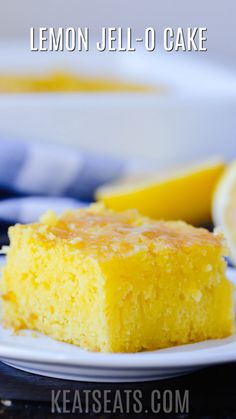 lemon jello - o cake on a white plate