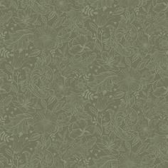 an image of a wallpaper pattern with flowers and leaves on the surface in shades of green