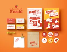 various stationery items displayed on an orange background with the words fresh written above them