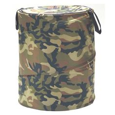 a camo print trash can cover on a white background