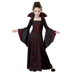 California Costumes Royal Vampire Child Costume Vampire Folklore, Black Medieval Dress, Vampire Costume Kids, Royal Vampire, Girls Vampire Costume, Gaun Abad Pertengahan, Vampire Dress, Vampire Halloween Costume, Vampire Costumes