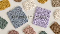 woven cookies are arranged in different colors and sizes on a white surface with the words let be above them