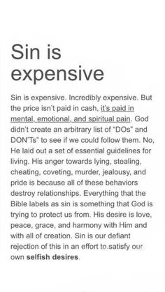 an advertisement with the words sin is expensive written in black and white on a white background