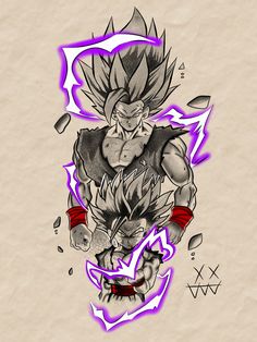 a drawing of the character gohan with purple and white paint on it's face