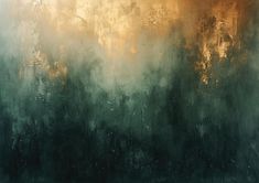 an abstract painting with gold and green colors