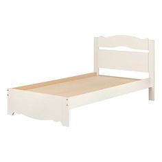 a white bed frame with no headboard and foot board is shown in front of a white background