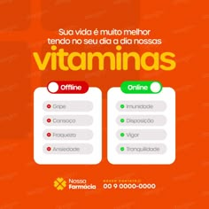 an orange background with the words vitamins on it and two screens showing different types of vitamin