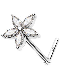 PRICES MAY VARY. Premium 925 Sterling Silver: This L-shaped nose stud is made from high-quality 925 sterling silver, ensuring both durability and a sophisticated look, bar length: 6mm. Delicate Flower Design: The nose stud features a charming small flower design, which adds a touch of femininity and elegance to your appearance. Sparkling Zirconia Center: The flower is adorned with brilliant cubic zirconia , providing a subtle sparkle that enhances the overall aesthetic. L-Shaped Design for Secur Flower Nose Piercing, Look Bar, Flower Nose Stud, Small Flower Design, Silver Nose Stud, Nose Piercing Jewelry, Body Jewelry Piercing, Nose Hoop, Nose Stud