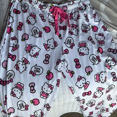 Brand New Hello Kitty Pj Pants Size: Medium Cute Long Pants Sleepwear For Sleepovers, Cute Pink Sleep Bottoms, Cute Summer Loungewear Pants, Cute Pink Bedtime Pants, Cute White Long Pants, Cute Hello Kitty Print Bottoms, Casual Hello Kitty Sleepwear, Cute Cotton Lounging Pants, Pink Hello Kitty Print Bottoms For Sleepover