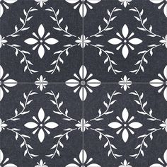 a black and white tile pattern with leaves on the bottom, in four different sizes