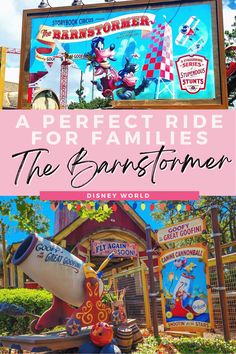 an amusement park sign with the words perfect ride for families, the barnstormer