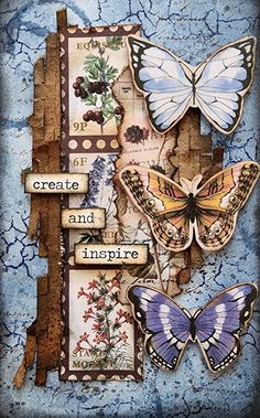 an altered collage with butterflies and words