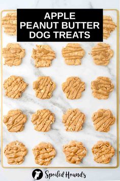 peanut butter dog treats on a marble board with text overlay that reads, apple peanut butter dog treats