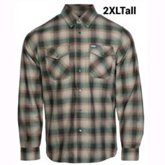 Dixxon Flannel Hollow Point Men's Flannel Shirt - 2xl Tall New, In Original Package Part Of The Caliber Series, The Hollow Point Flannel Features An Allover Brown, Green, And Cream Plaid Pattern That Offers An Eye-Catching Design, While The Signature D-Tech Blend Provides The Comfort Of Soft To The Touch Flannel. Constructed To Be Breathable For The Performance You Demand, Yet Durable For The Rugged Lifestyle You Live. Product Details: Men’s Brown, Green, And Cream Plaid Patterned Flannel Shirt Flannel Party, Hollow Point, Blue Flannel, The Hollow, Mens Flannel Shirt, Mens Flannel, Long Sleeve Flannel