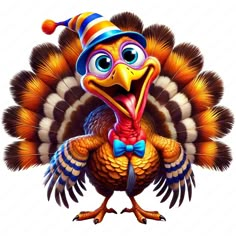 a turkey wearing a hat and bow tie