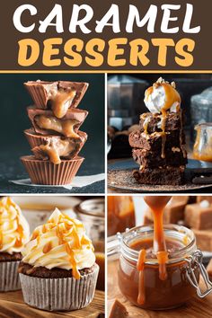 caramel desserts collage with text overlay that says caramel desserts