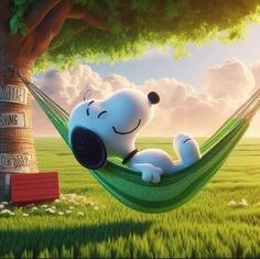 a cartoon character is laying in a hammock