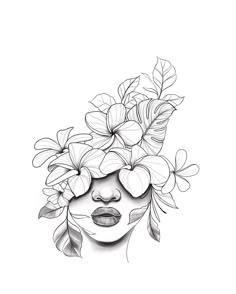 a drawing of a woman with flowers in her hair