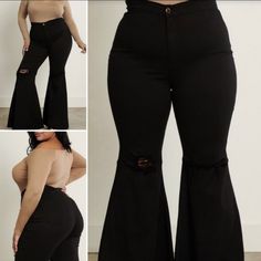 Curvy Plus Size Flare Leg Distressed Jeans In Black Size 2x Fits Like A Size 18 Black Jeans Outfit Plus Size, Plus Size Flare Jeans Outfits, Plus Size Flare Jeans, Flare Jeans Outfit, Fall Pics, Black Jeans Outfit, Curvy Plus Size, Black Flare