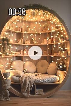 a room filled with lots of furniture and lights on the wall next to a teddy bear