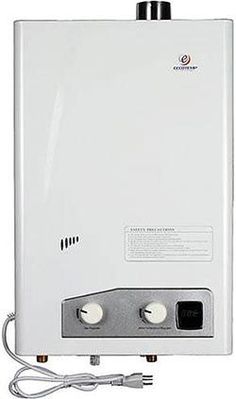 a tank type water heater with two outlets