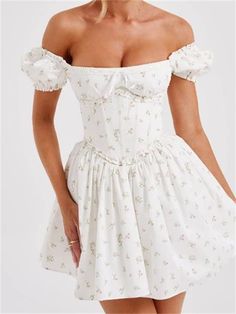 CHRONSTYLE Women Y2K Lace Trim Short Mini Dress Floral Print Ruffles Dress Short Sleeve Back Tie-up Backless Corset, Summer Streetwear, Corset Mini Dress, Backless Mini Dress, Vestidos Vintage, Ruffle Mini Dress, Mini Dress With Sleeves, Waist Dress, Glamorous Evening Gowns