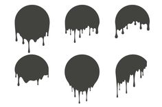 four different black paint drips on a white background, each with one drop in the middle