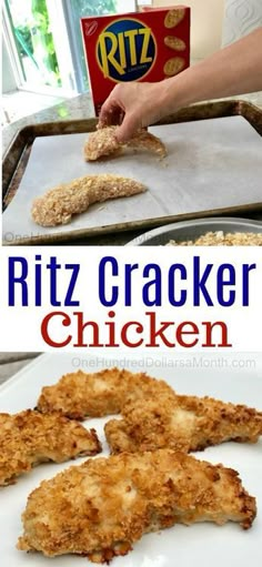 the process of making ritz cracker chicken is shown