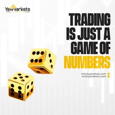 two gold dices with the words trading is just a game of numbers