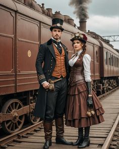 Steampunk Couples Costume, 1900 Clothing, Victorian Gothic Dress, Steampunk Fashion Women, Steampunk Circus, Steampunk Outfits, Retro Circus, Moda Steampunk, Steampunk Costumes