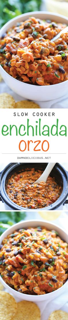 the cover of slow cooker enchilada orzo