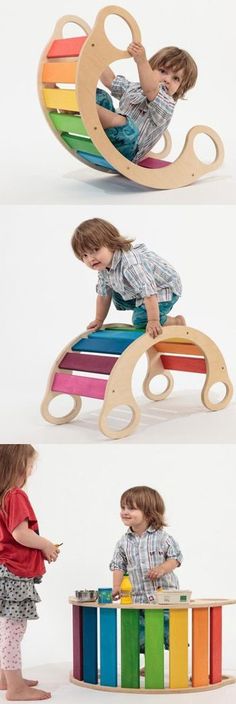 two children playing with wooden toys in different colors