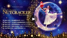 an advertisement for the nutcracker ballet and orchestra in front of a cityscape